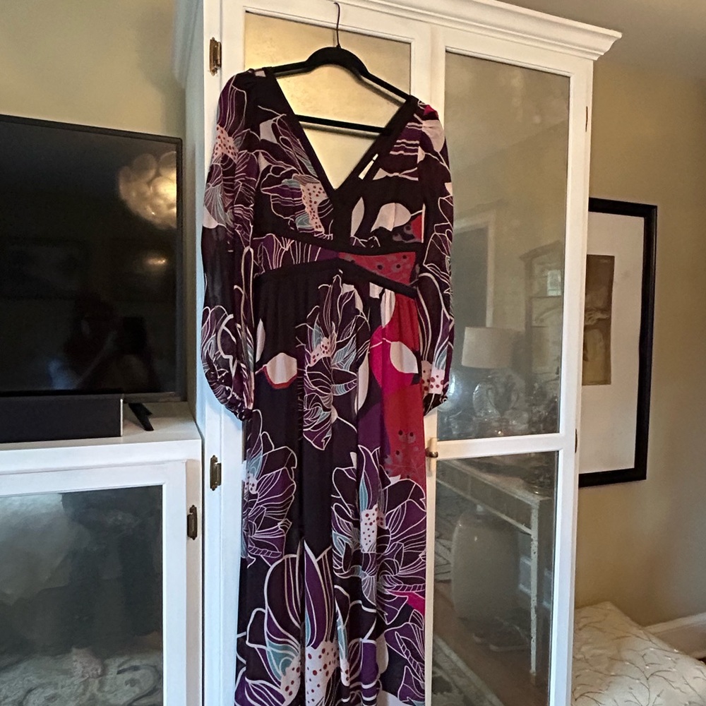 Letnebe Floral V-Neck Maxi Dress